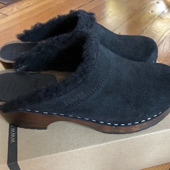 Maguba Troentorp Shearling Clogs Black Suede Oslo Winter Mules - Picture 4 of 9